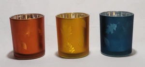 HERBST TRANSLUZENTE KERZENSTÄNDER GALVANISIERT HERBSTBLÄTTER 3 FARBEN - Bild 1 von 10