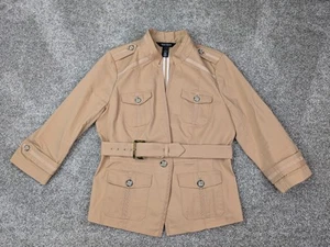 WHBM Jacket Womens 6 Tan Safari Belted Vented Structured Utility Epaulettes - Picture 1 of 13