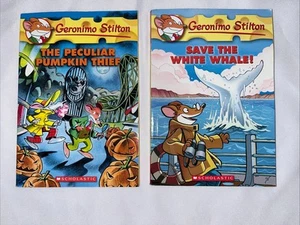 LOT OF 2 GERONIMO STILTON PAPERBACKS Save White Whale & Peculiar Pumpkin Thief - Picture 1 of 3