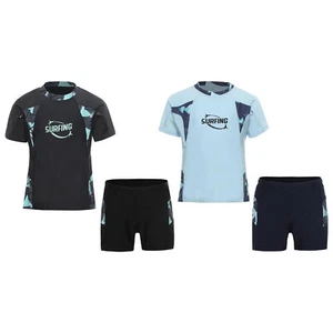 Kids Boys T-shirt And Shorts Monokini Swimwear Beach Top With Bottoms Surfing - Picture 1 of 29