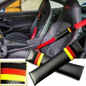 Pair Germany Flag Color Embroidery Carbon Fiber Seat Belt Cover Pads for Porsche