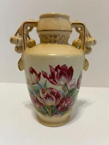 antike Österreich Vase gelb handbemalt florales Design Goldrand - Bild 1 von 22