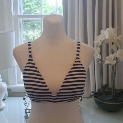NUEVO SIN ETIQUETAS J. Sujetador estilo bikini Crew Factory para mujer azul marino/blanco a rayas almohadillas pequeñas Foto 1 de 4