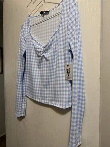 Vibe XL Sportswear Blue White Check Lady’s Top Long Sleeve Mach Wash Poly Span - Picture 1 of 6