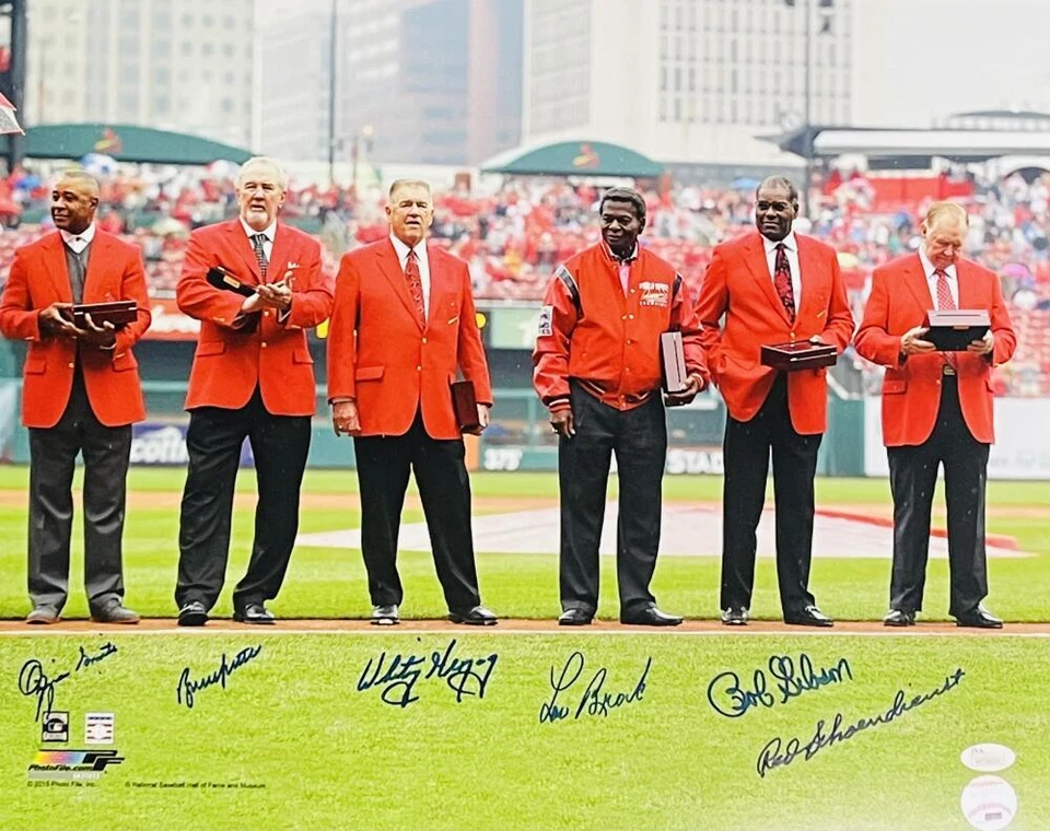 LOU BROCK SUTTER OZZIE SMITH BOB GIBSON HERZOG SCHOENDIENST SIGNED 16X20 PHOTO - Image 1 of 1