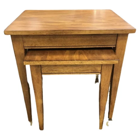 Vintage Ethan Allen  Solid Oak Wood End Tables Lark Nesting Tables Lot Of 2 Cover