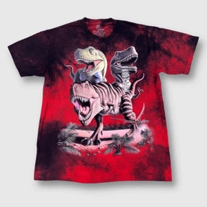 The Mountain T-Shirt Youth XL Black Red Tie-Dye Jurassic World T-Rex Graphic Tee - Picture 1 of 7