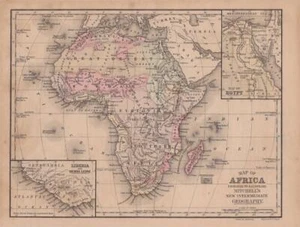 1886 MITCHELL'S NEW INTERMEDIATE GEOGRAPHY ATLAS MAP-AFRICA-INSET-EGYPT-LIBERIA - Picture 1 of 1