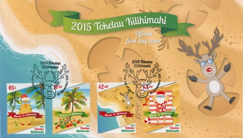 Christmas Stamps Tokelau 2015 FDC Kilihimahi Santa Beaches Reindeer 4v Set Cover