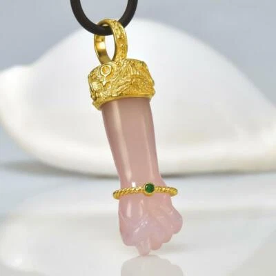 Gold Vermeil Sterling Mano Fico Figa Anhänger Geschnitzt Chalzedon Smaragd 10.67 - Bild 1 von 4