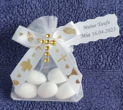 Mandeln Gastgeschenke Kommunion,Konfirmation Taufe Tischdeko mit Vorname Datum - Bild 1 von 4