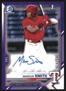 2021 Bowman Chrome Prospect Autographs Purple Refractor #CPAMS Marcus Smith /250