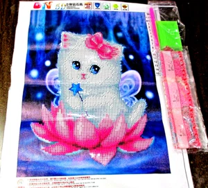 White Kitten Angel 5D Round Diamond Cross Stitch Painting Kit - NIP (#205) - Picture 1 of 4