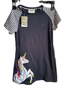 NEW Girls Unicorn Navy Blue Short Sleeve Tunic Dress Size 6-7 - Picture 1 of 7