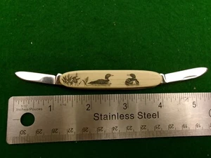 Barlow stainless steel bone handle?? pocket knife jack knife duck motif #JG - Picture 1 of 5