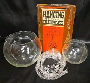 Vintage Libbey Hanging Crystal Bubbles Terrarium Glass Bowls Net 80358 Two Tier - Picture 1 of 21