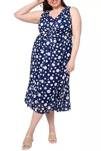 Isaac Mizrahi Live! Vestido midi de malla frontal Twist Always Isaac punto azul marino - Imagen 1 de 1