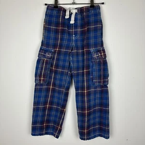 Mini Boden Cosy Cargo Pants Blue Tartan Plaid Flannel Drawstring Pull On 8Y - Picture 1 of 13