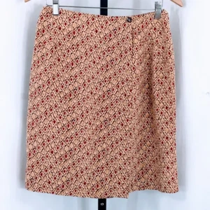 Charter Club Silk Wrap Skirt Morocco Ikat Print A Line Brown Midi Length Size 8 - Picture 1 of 8