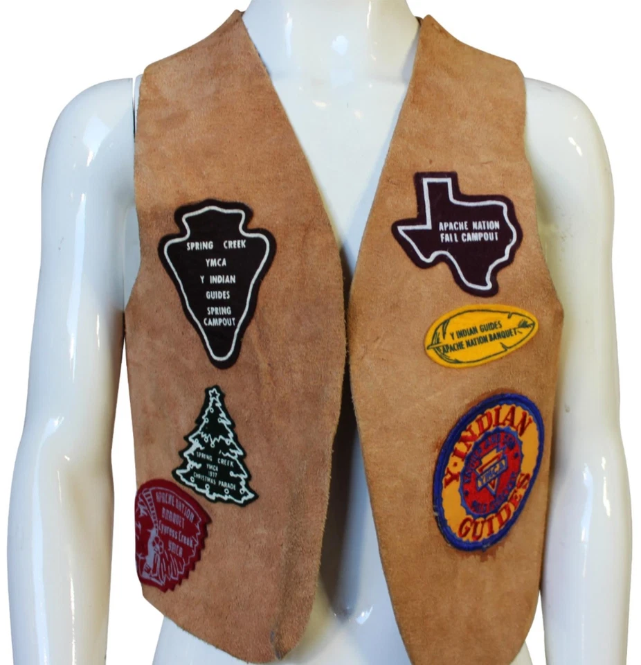 CHALECO DE CUERO HECHO A MANO para niños de colección con parches de la nación apache indio nativo americano Foto 1 de 4