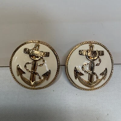 Premier Designs Clip-on Earrings Nautical Cream Enamel Gold Tone Anchor 1.5" - Image 1 of 4