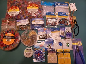 Lot Craft Jewelry Beads & Needles, Cords, Pendants, Crimp Tool - Picture 1 of 7