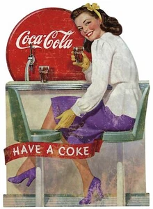 COCA COLA WOMAN SITS JADITE STOOL 22" HEAVY DUTY USA MADE METAL ADVERTISING SIGN - Picture 1 of 1