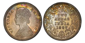 INDIA-BRITANNICO. Victoria. 1897-C AR 2 Annas. PCGS MS65 Calcutta. Pridmore 512 - Foto 1 di 2