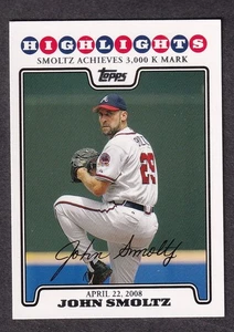 Carta Baseball 2008 Topps #UH125 Atlanta Braves John Smoltz 3000 K Mark - Foto 1 di 2