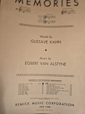 Memories Gustave Kahn Egbert Van Alstyne Solo in F 1915 Remick Music Corp SM1 - Image 1 of 3