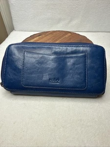 Hobo International Blue Leather Wallet Card Holder Zip Around 7”x 4” Casual - Picture 1 of 6