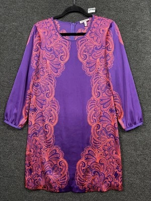 Juicy Couture Shift Dress Size 6 Purple Pink Paisley 3/4 Sleeves Bohemian  - Image 1 of 4