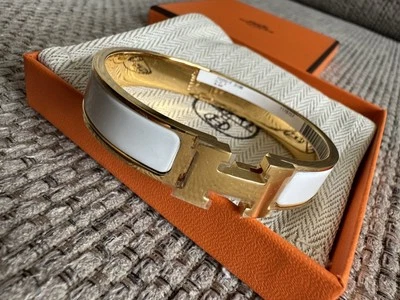 Размер GM новый HERMÈS белый GHW Clic H браслет браслет w/квитанция - Изображение 1 из 4