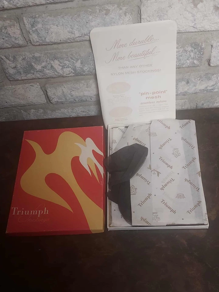 Vintage 3 Pair in Box Triumph Nylon Stockings Size 9 Color Carbonado - Image 1 of 1