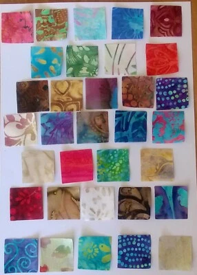 50 x 3.5cm Batik Squares fabric scraps Pack remnants patchwork bundle 100%cotton - Image 1 of 2