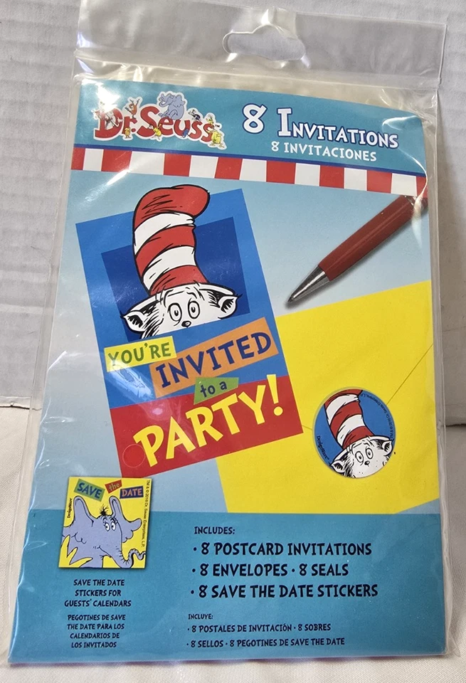 Dr Seuss Polka Dots Invitations (8) Birthday Party Supplies Stationery Invites
