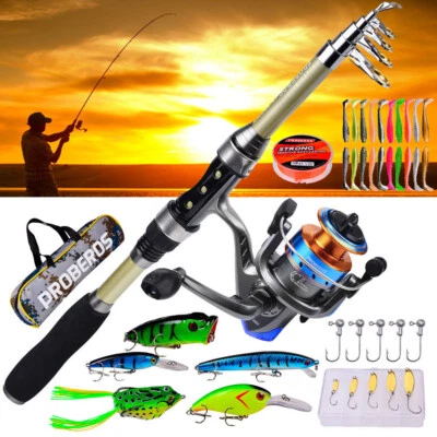 Telescopic Fishing Rod Pole Reel Combo Set Carbon Fiber Sea Saltwater Freshwater - Image 1 of 4