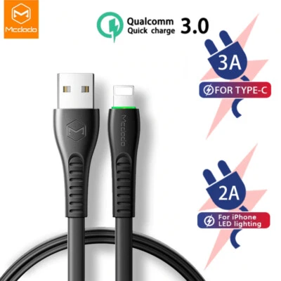 Mcdodo USB for iPhone Type C Flat Cable Indicator LED Light Fast Charge Data - Image 1 of 4