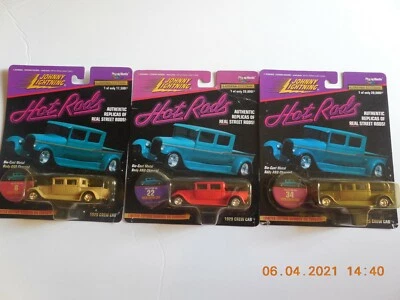 3 Johnny Lightning Edición Limitada Hot Rods 1929 Doble Cabina Nos 8, 22 y 34 Nuevo Foto 1 de 4