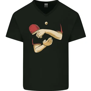 Ping Pong Hands Table Tennis Fancy Dress Mens V-Neck Cotton T-Shirt - Picture 1 of 3
