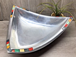 Mikasa  Aluminum Triangular Bowl Carnival Coll. Large 15" Colorful Inlay Edges - Picture 1 of 11