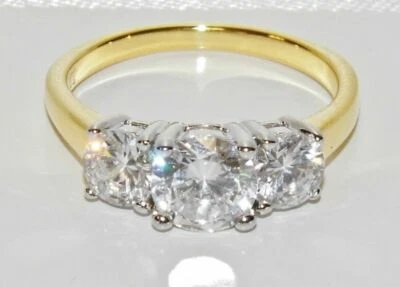 9CT GOLD & SILVER 2.00ct SIMULATED DIAMOND 3 STONE ENGAGEMENT RING SIZE J to V - Image 1 of 4