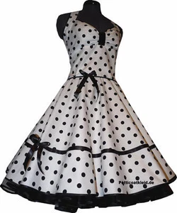 Tanzkleid der 50er Kleid Petticoat Punkte weiß schwarze Tupfen 15mm - Bild 1 von 4