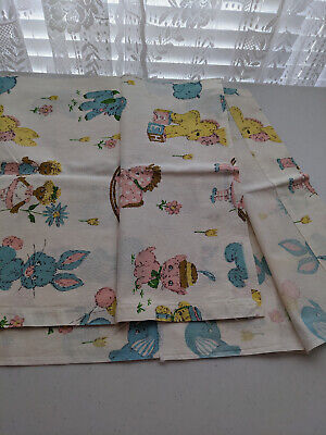 Vintage Juvenile Indian Head Mills Curtain Set Baby Animals Toys Cotton Fabric • 16$
