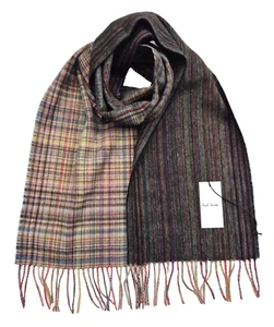 Paul Smith Scarf Multi Stripe Check Scarf 100% Lambswool - Picture 1 of 4