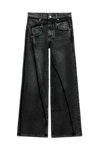 ZARA JEANS DONNA NUOVO GAMBA LARGA DOPPIA VITA VITA MEDIA SBIADITO NERO UK 12 6688/258 - Foto 1 di 2