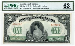 1917 $1 Dominion of Canada, No Seal - Choice Uncirculated, PMG UNC63 - Picture 1 of 2