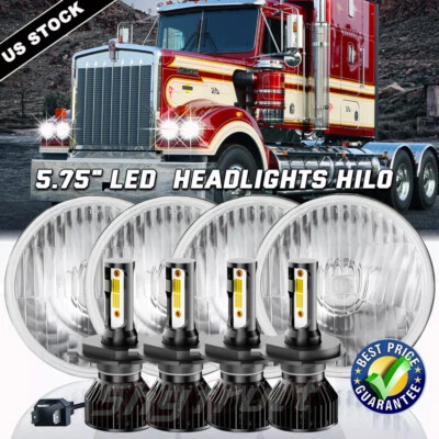 4PCS 5-3/4" 5.75" inch Halo LED Headlights for Kenworth W900 Peterbilt 352 Foto 1 de 4