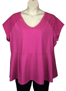 Jessica Simpson Blouse Top Plus Size 26/28W Pink Peplum V-Neck Athleisure - Picture 1 of 7