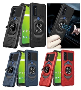 Estuche resistente a prueba de golpes con soporte de anillo magnético híbrido para TCL Stylus 5G + vidrio templado - Imagen 1 de 19